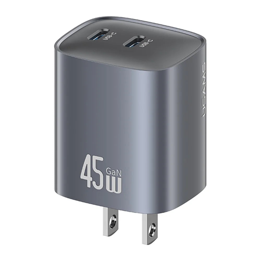 USAMS CC305 T66 45W GaN Fast Charger Dual USB-C Power Adapter for Phone / Laptop - US Plug - 1