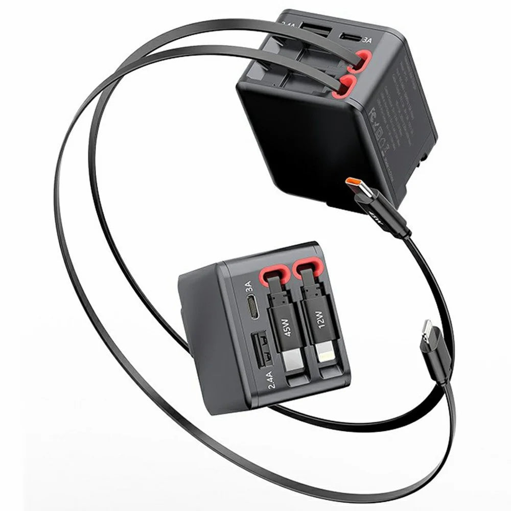 PT-53 Multi-Port Wall Charger with Type-C  /  iP Cable 45W Fast Charging Adapter for Multiple Devices, US Plug - 1