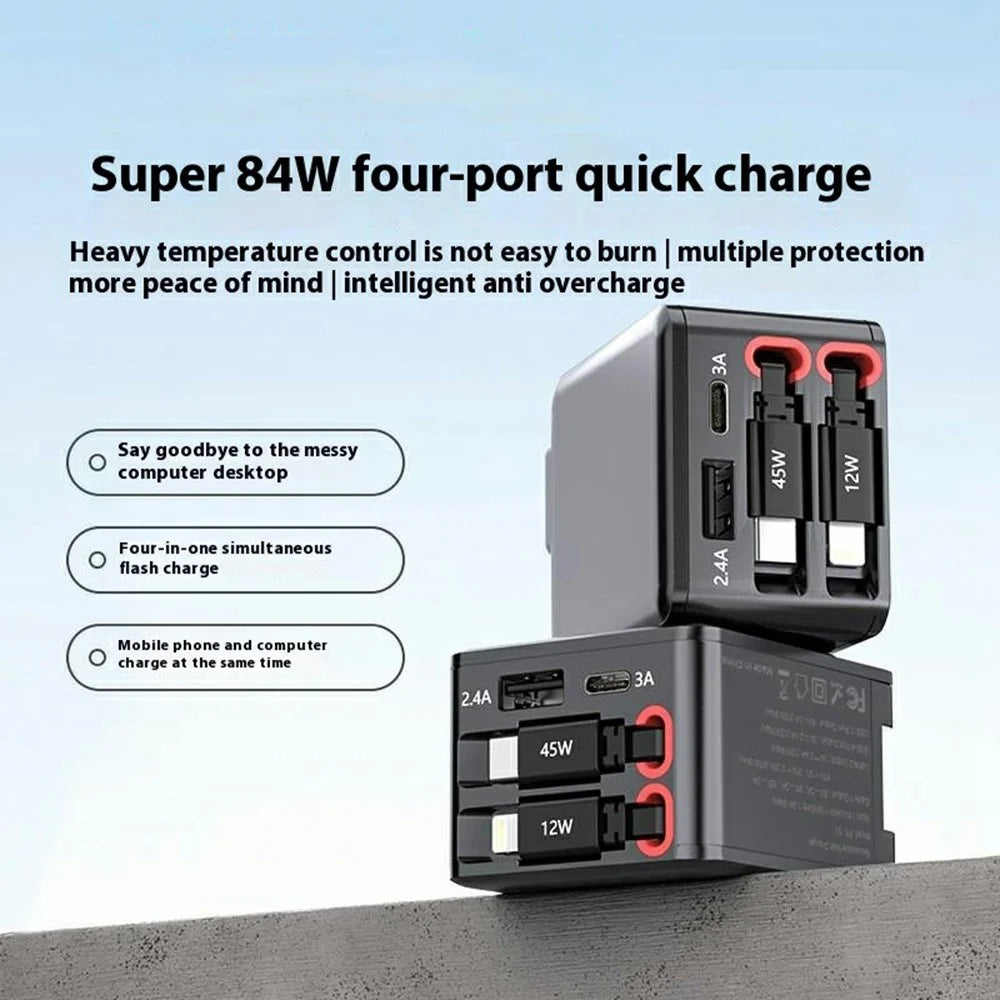 PT-53 Multi-Port Wall Charger with Type-C  /  iP Cable 45W Fast Charging Adapter for Multiple Devices, US Plug - 2