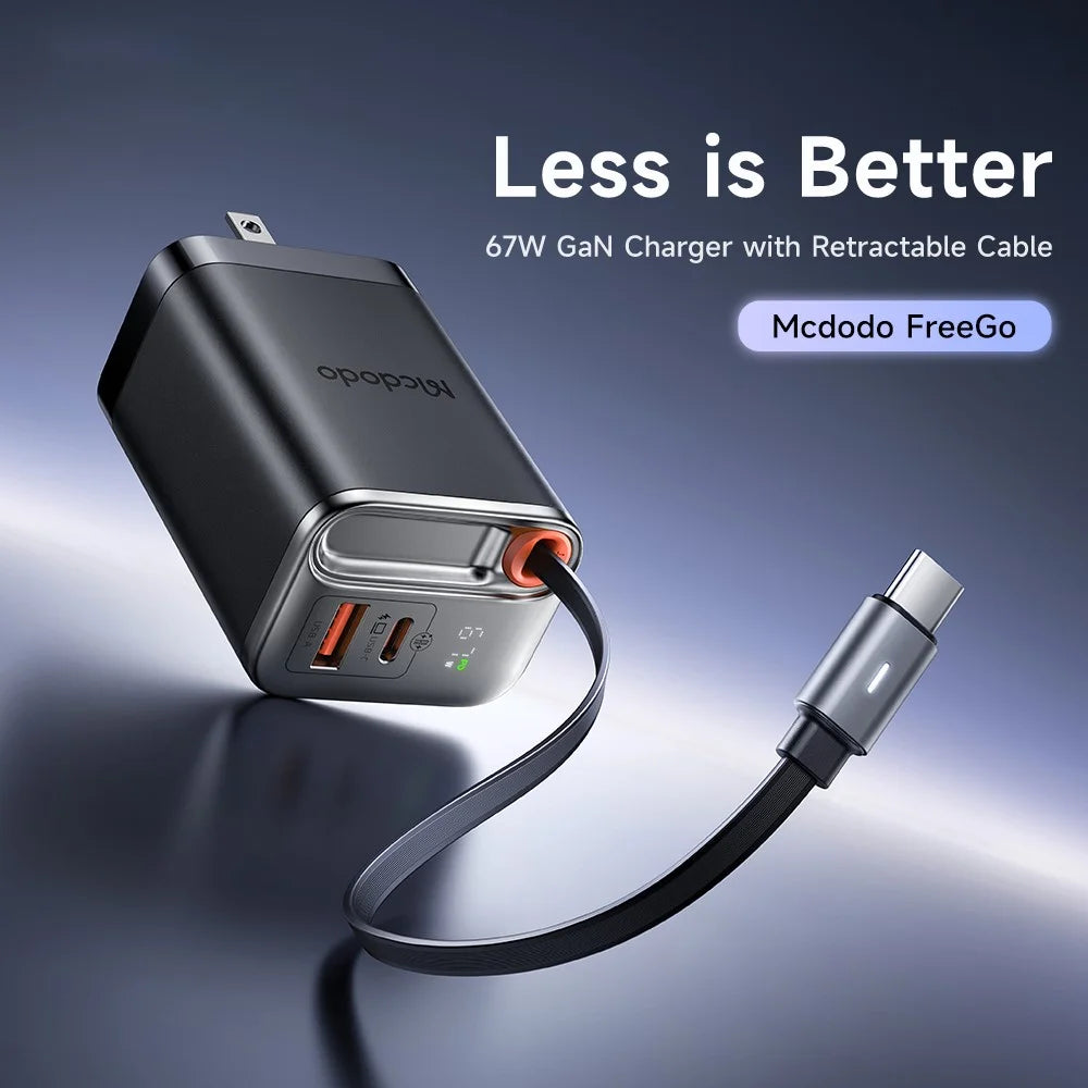 MCDODO CH-4110 Freego Series GaN Charger 67W USB A+C Fast Charging Power Adapter with Retractable Cable - US Plug - 2