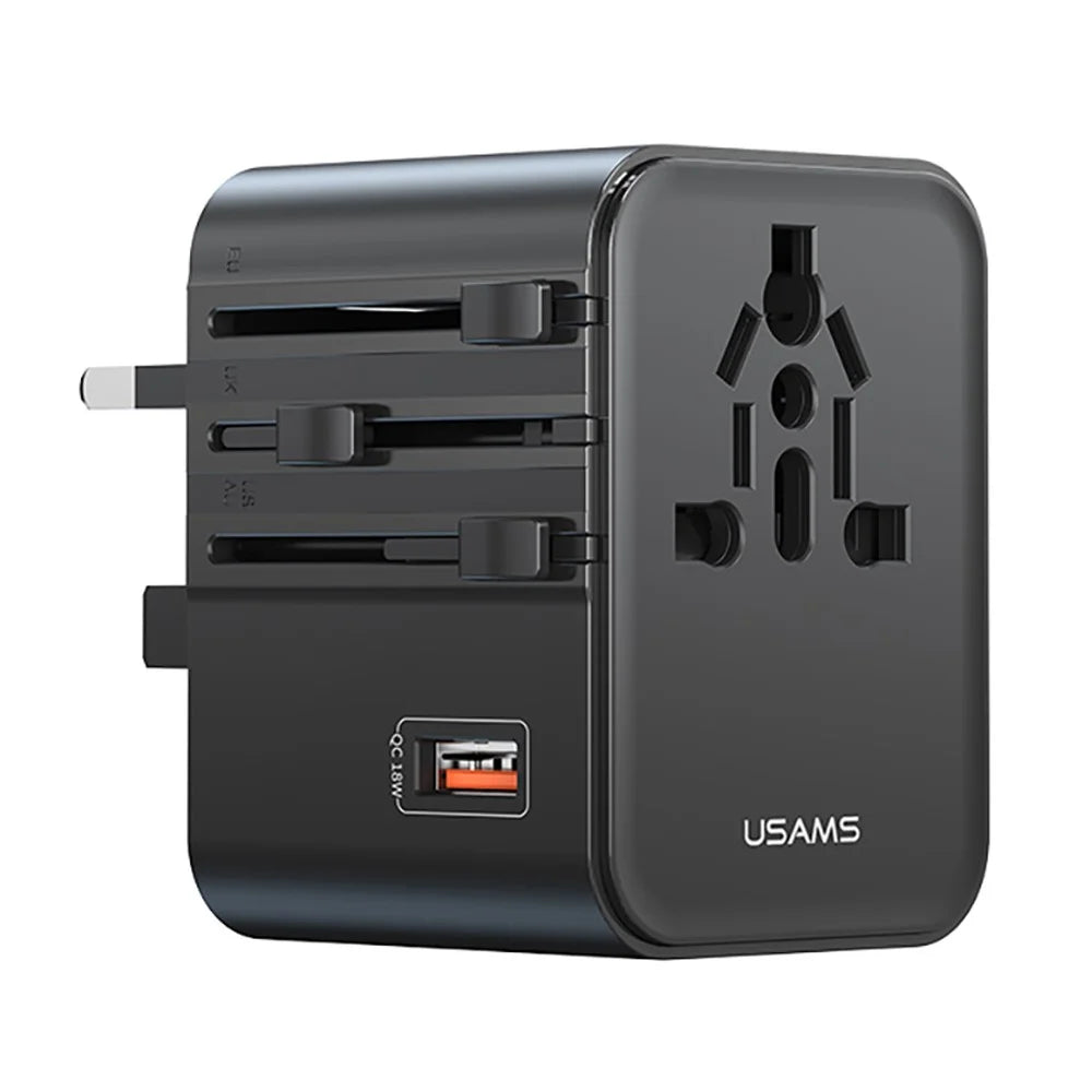USAMS CC309 T68 25W Travel Phone Adapter 3-Port Multi-Country Converter Fast Charging 2500W Wall Charger - 1