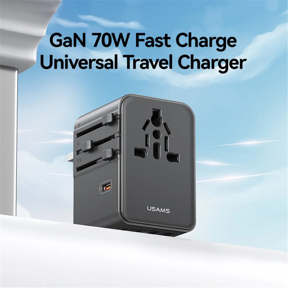 USAMS CC310 T68 70W Travel Phone Adapter 5-Port Multi-Country Converter Fast Charging 2500W Wall Charger - 2