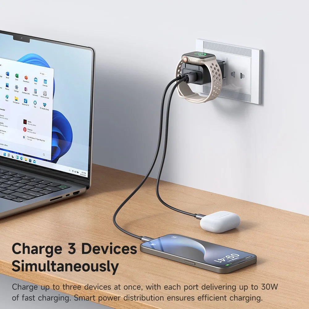 MCDODO CH-5040 MDD 2 in 1 Wall Charger with Watch Wireless Charging Portable Travel Charger 30W USB-A / USB-C - US Plug - 3