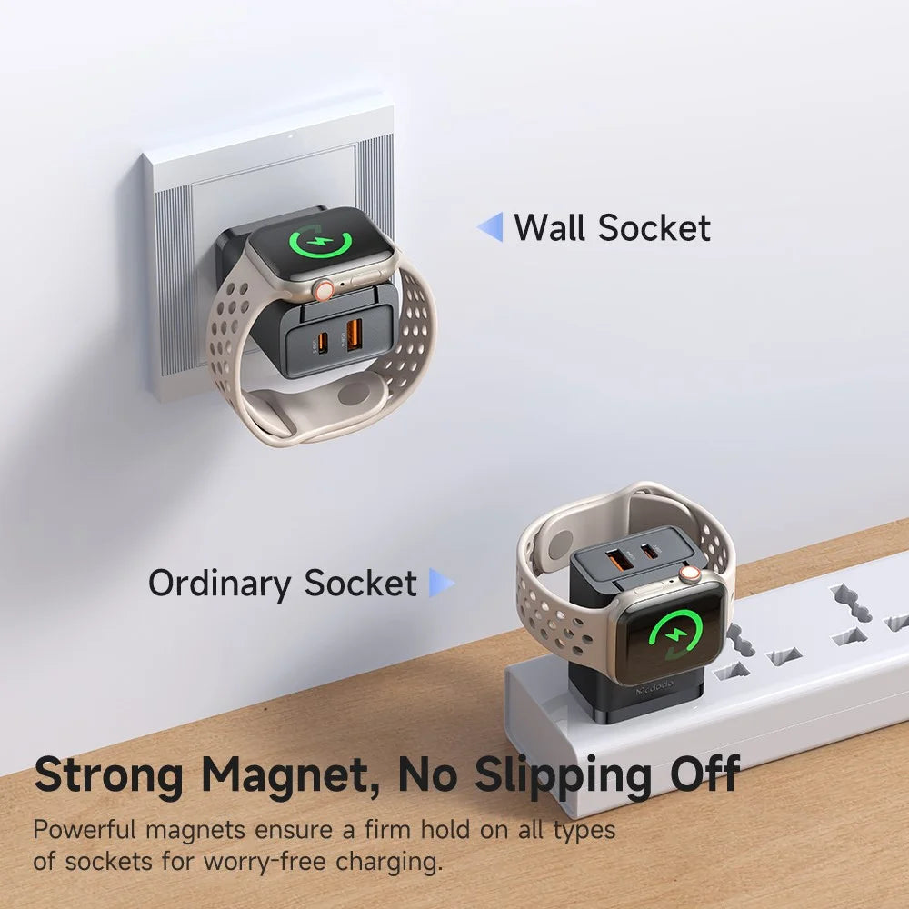 MCDODO CH-5040 MDD 2 in 1 Wall Charger with Watch Wireless Charging Portable Travel Charger 30W USB-A / USB-C - US Plug - 5