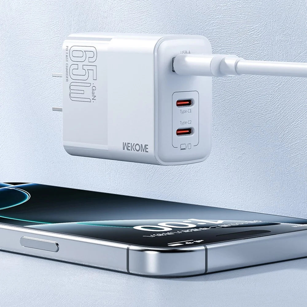 WEKOME WP-U66 PD 65W GaN Charger USB-A + Dual Type-C Ports Fast Charging Adapter - EU Plug - 3