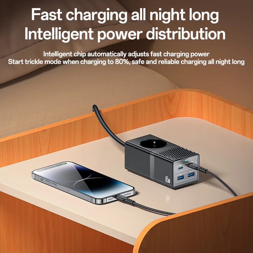 YESIDO MC36 GaN USB-C USB-A Charging Station 65W Fast Charging Power Strip - EU Plug - 6