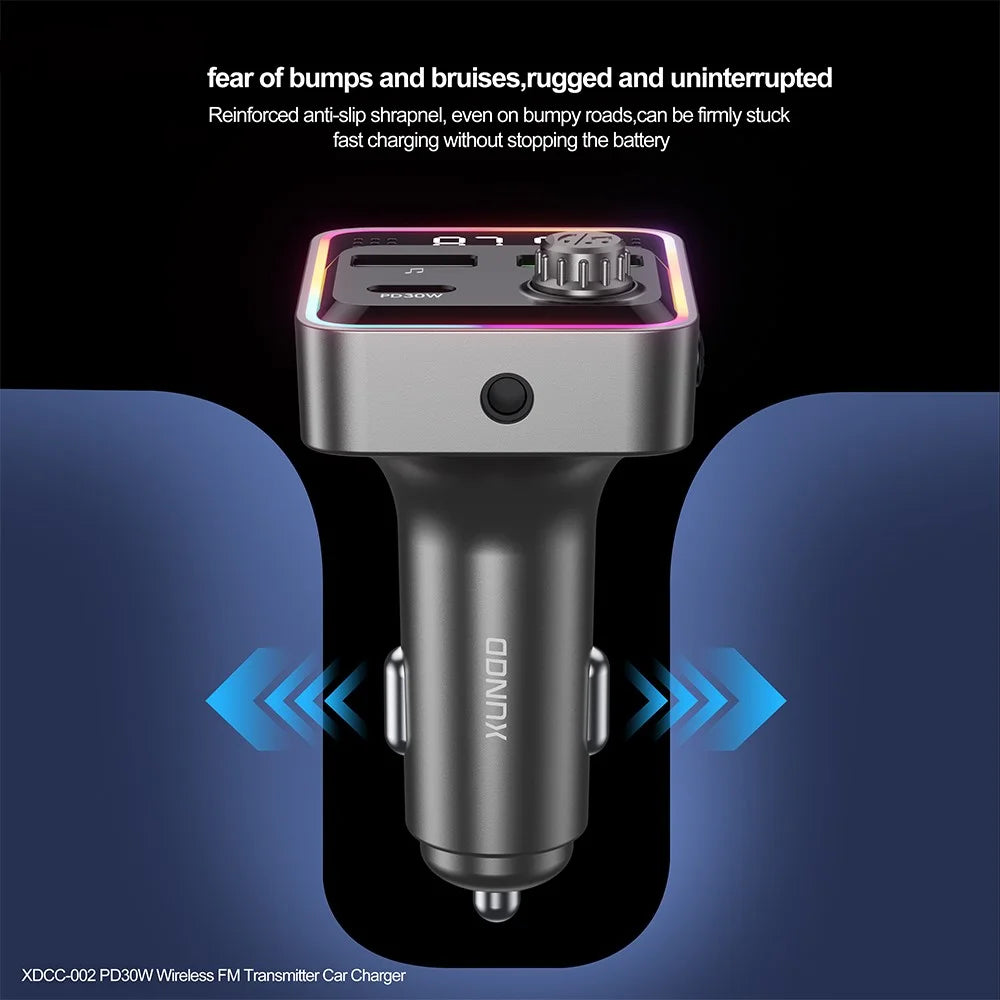 XUNDD XDCC-002 Car FM Transmitter PD 30W Type-C Dual USB Ports Charger Hands-Free Calling Adapter - 2