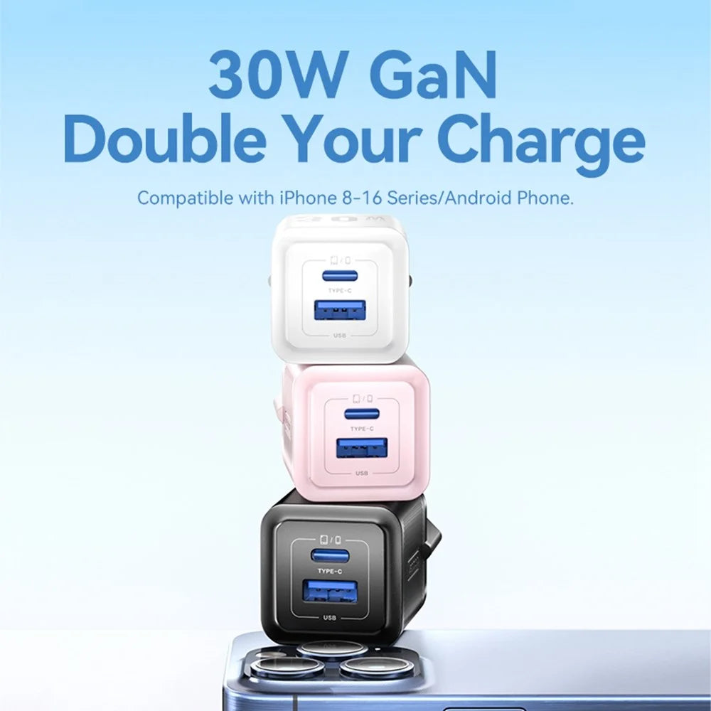 VENTION FEQ Series GaN Charger USB A + USB C Dual Ports 30W Fast Charging Adapter, EU Plug - White - 4