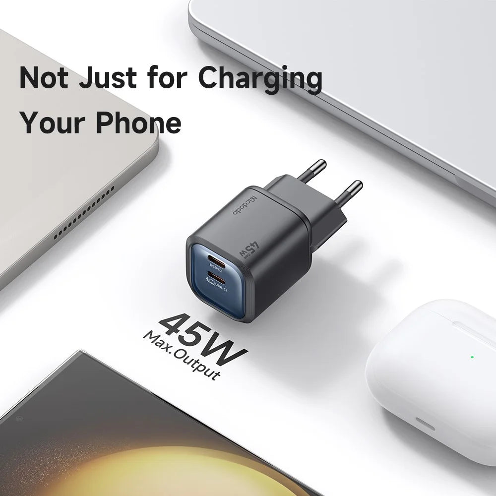 MCDODO CH-100 EU Plug 45W Ultimate Mini GaN Charger Dual USB C Fast Charging Power Adapter - Black - 6