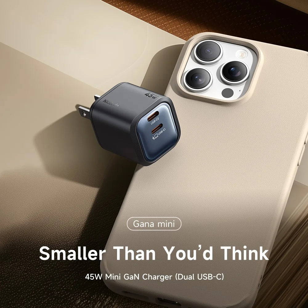 MCDODO CH-102 US Plug 45W Ultimate Mini GaN Charger Dual USB C Fast Charging Power Adapter - Black - 2