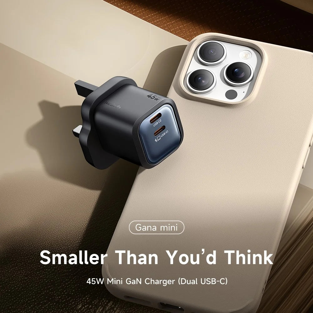 MCDODO CH-099 UK Plug 45W Ultimate Mini GaN Charger Dual USB C Fast Charging Power Adapter - Black - 2