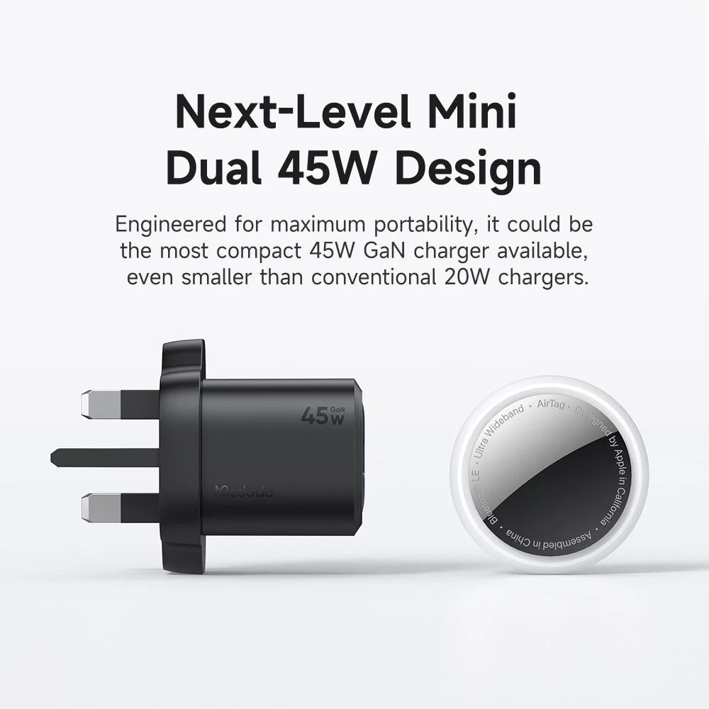 MCDODO CH-099 UK Plug 45W Ultimate Mini GaN Charger Dual USB C Fast Charging Power Adapter - Black - 4