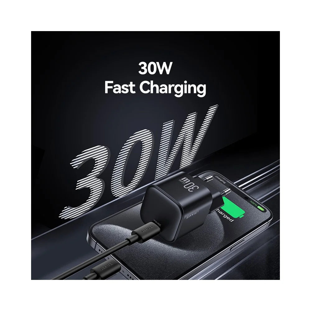 USAMS CC262 30W GaN Mini Fast Charger Type-C Port Power Adapter, EU Plug - Black - 3