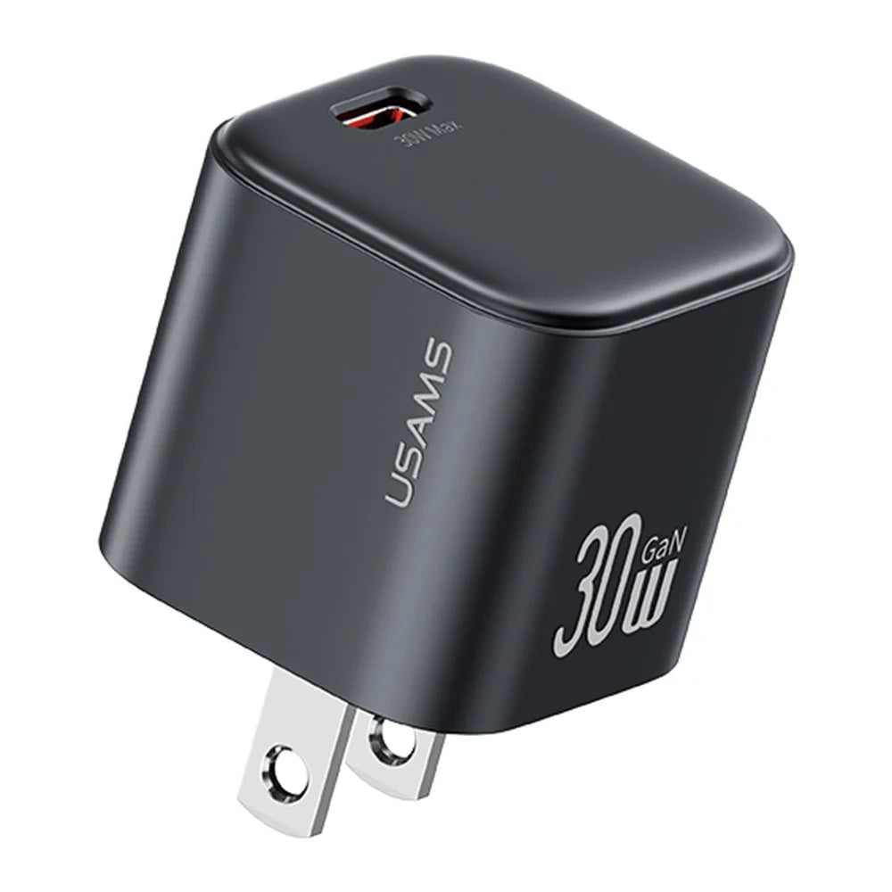 USAMS CC269 30W GaN Mini Fast Charger Type-C Port Power Adapter, US Plug - Black - 1