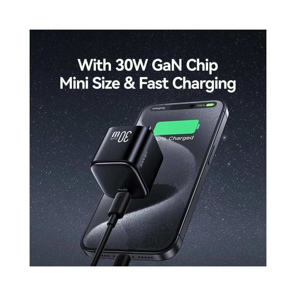 USAMS CC269 30W GaN Mini Fast Charger Type-C Port Power Adapter, US Plug - Black - 2