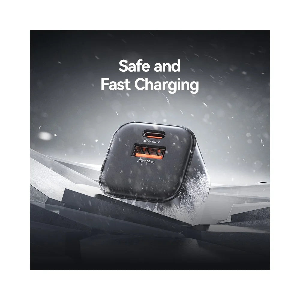 USAMS CC270 30W GaN Mini Dual Port Fast Charger USB-A + Type-C Power Adapter, US Plug - Black - 7
