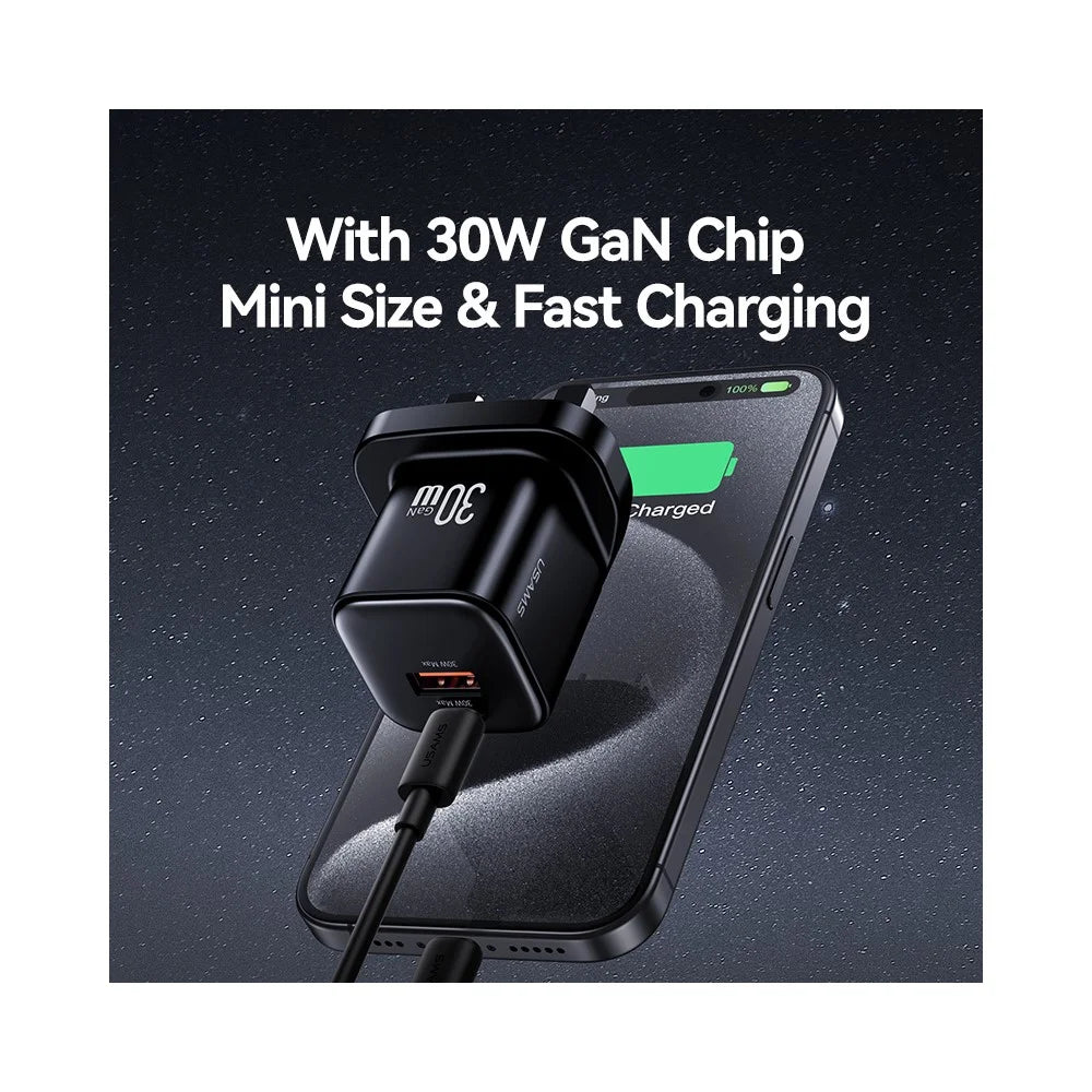 USAMS CC277 30W GaN Mini Dual Port Fast Charger USB-A + Type-C Power Adapter, UK Plug - White - 2