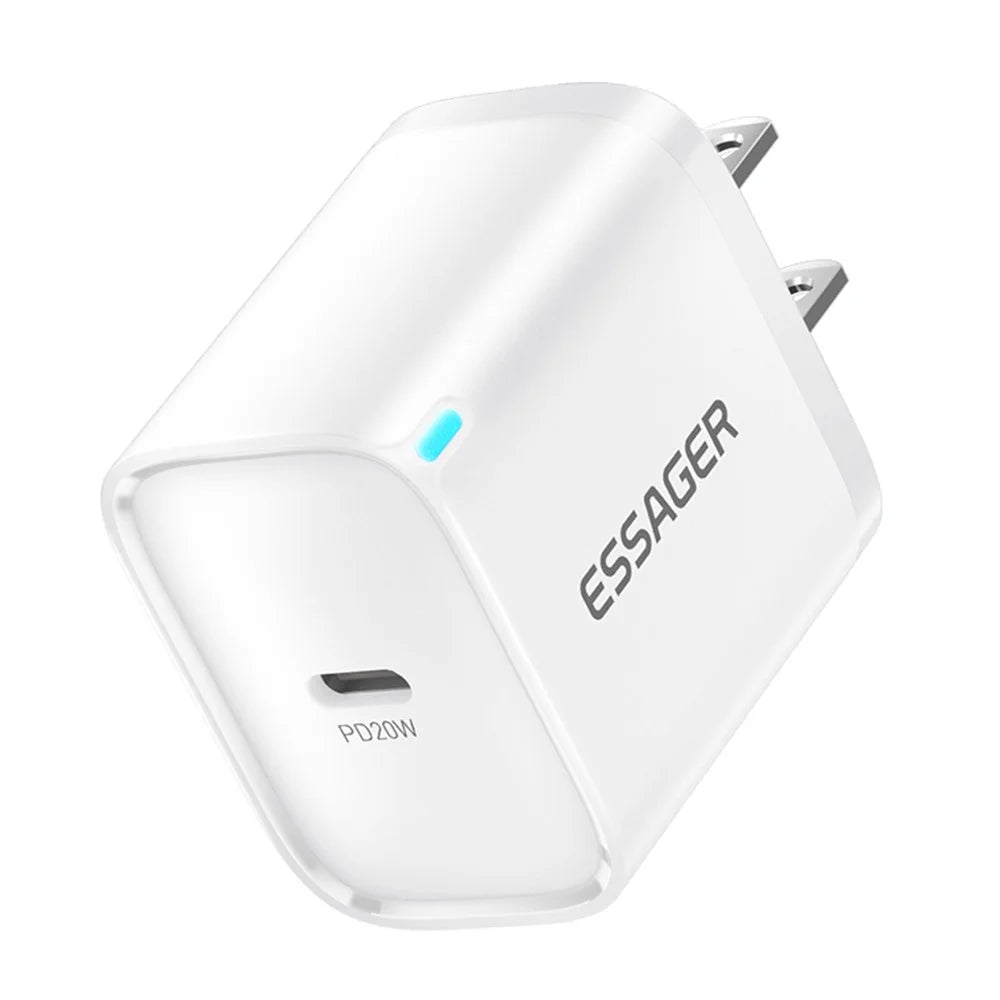 ESSAGER Max 20W USB-C Fast Charger PRO Chip Technology Power Adapter Mini Travel Charging Plug - White /  US Plug - 2