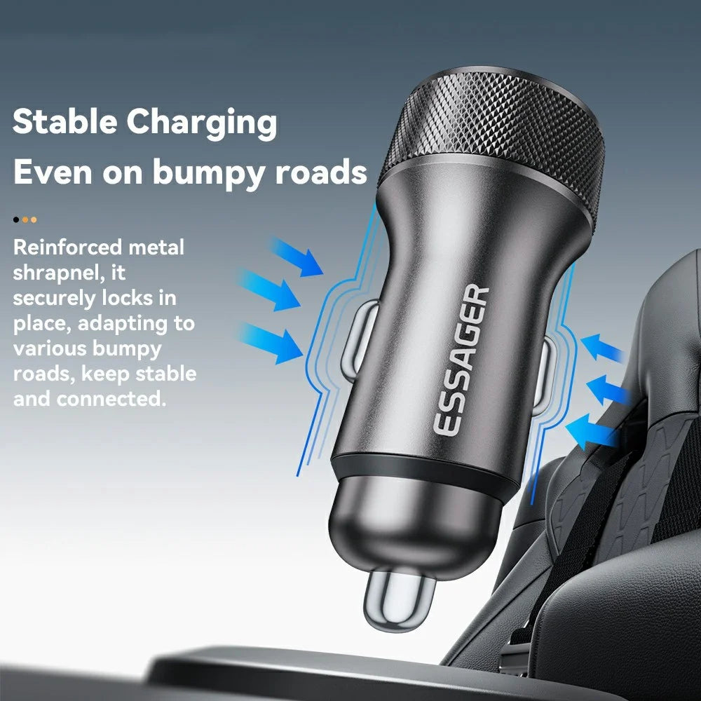 ESSAGER PD 45W Aluminum Alloy Car Charger USB-A  /  Type-C Dual Port PD3.0  /  QC3.0 Fast Charging Adapter - Black - 7