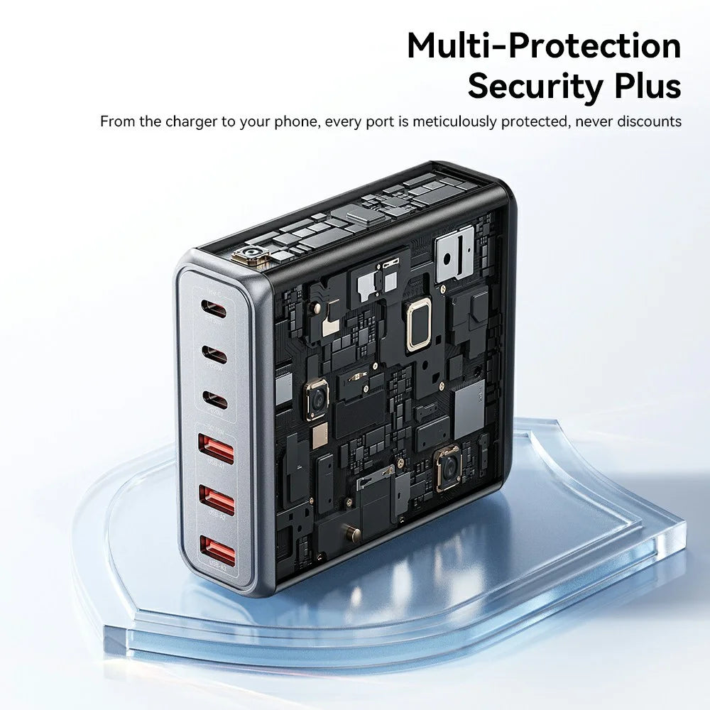 ESSAGER 85W GaN Desktop Charger 3 Type-C + 3 USB-A Multi Device Fast Charging Power Adapter - Black  /  US Plug - 7