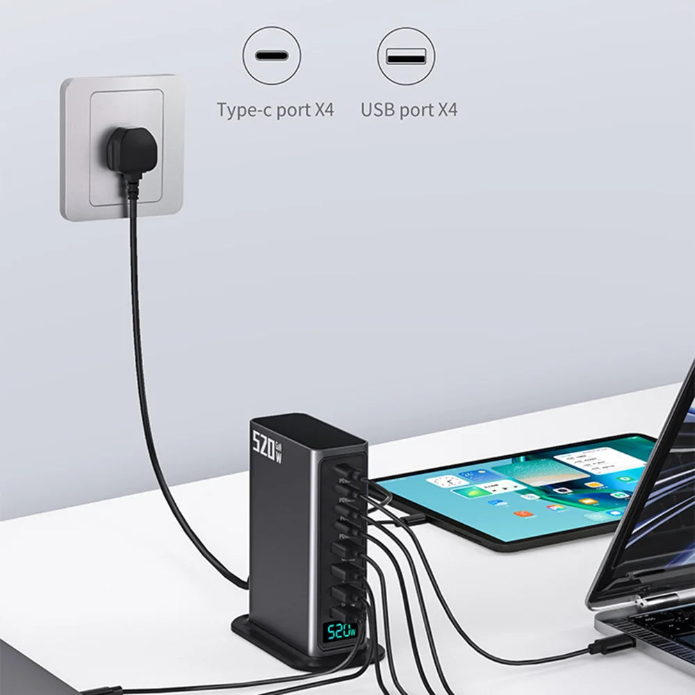 NCC666 520W Multi-Port GaN Fast Charger Intelligent Digital Display Travel Desktop Charging Station - US Plug/Silver - 6