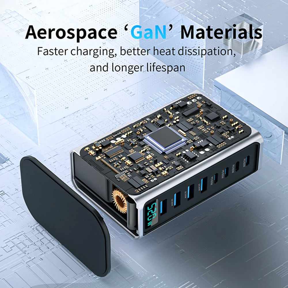 NCC666 520W Multi-Port GaN Fast Charger Intelligent Digital Display Travel Desktop Charging Station - US Plug/Silver - 7
