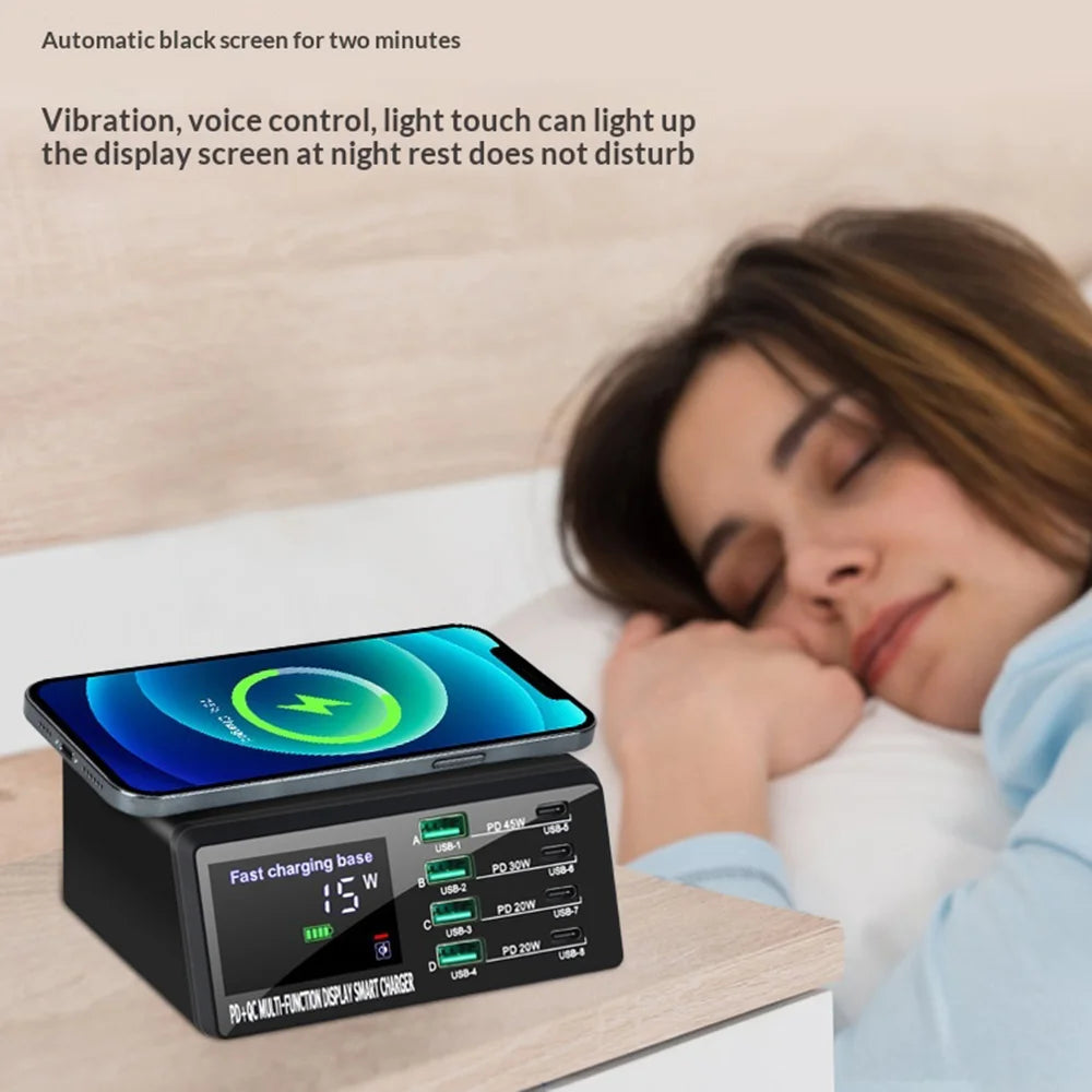 WLX-X9D 8-Port Multi-function 110W Fast Charging Station with Digital Display Wireless Charger - US Plug - 6