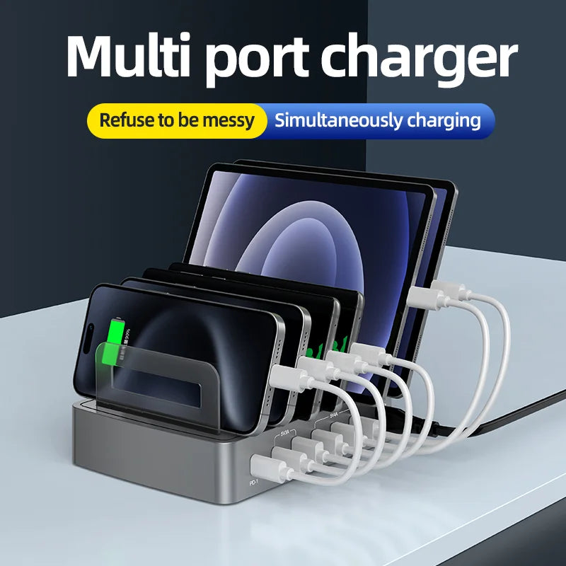 WLX-H881 USB-A + Type-C Multi-Port Charging Station with Dividers PD QC Smart Charging Hub - US Plug - 3
