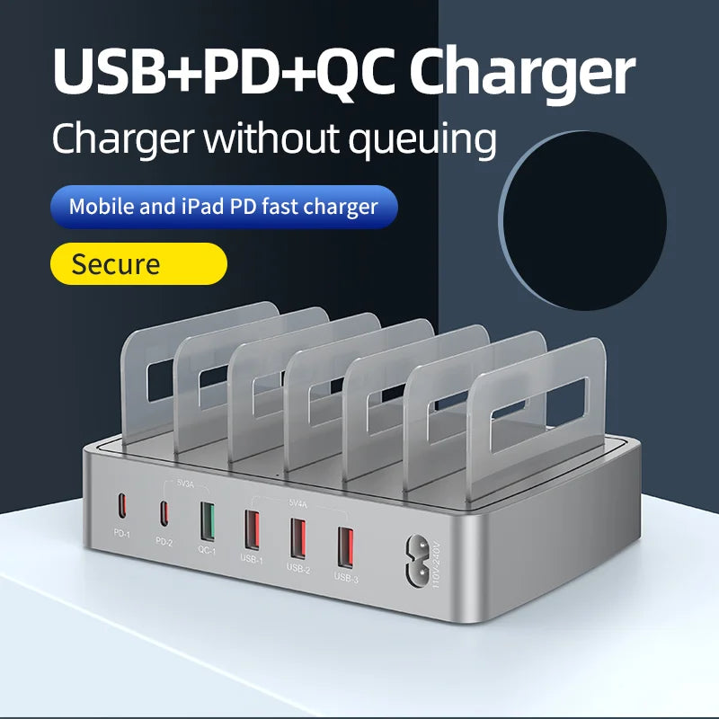 WLX-H881 USB-A + Type-C Multi-Port Charging Station with Dividers PD QC Smart Charging Hub - US Plug - 4