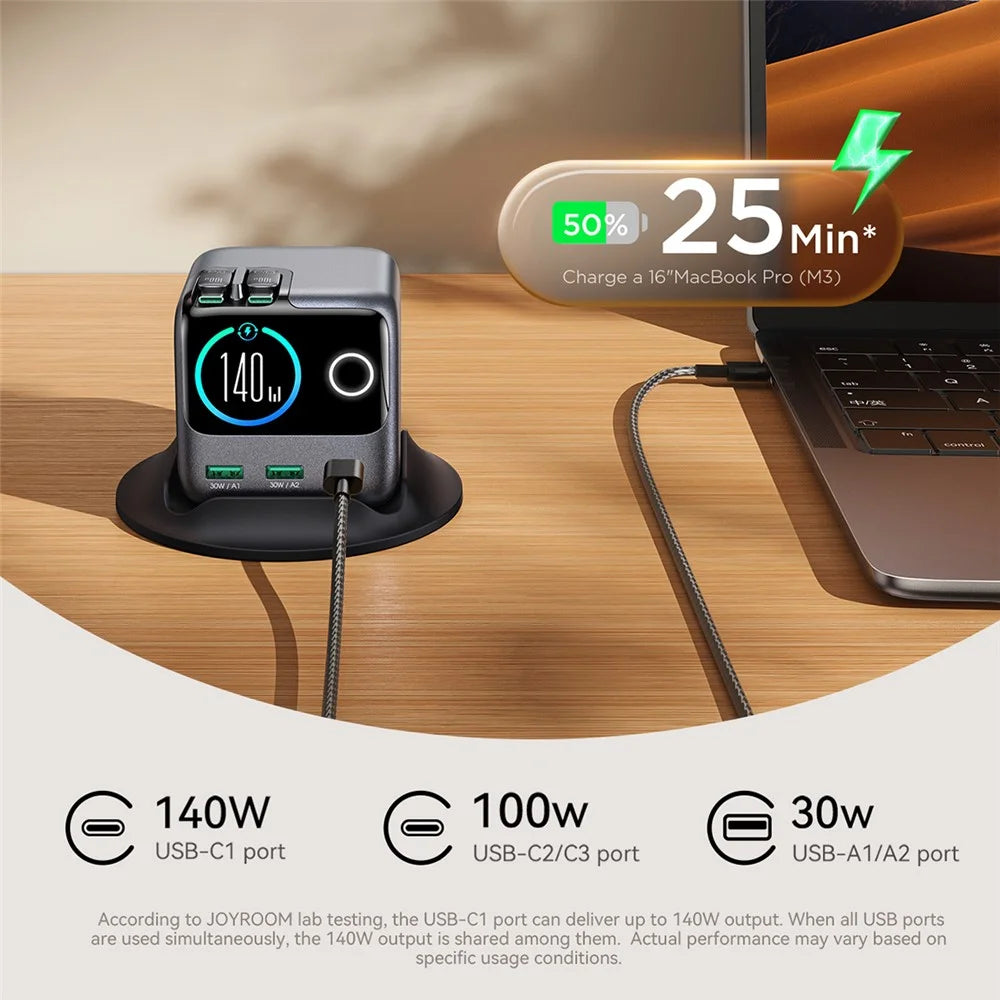 JOYROOM JR-TRD01 140W GaN Charger 5-Port Desktop Fast Charging Station with Retractable Cables - EU Plug - 6