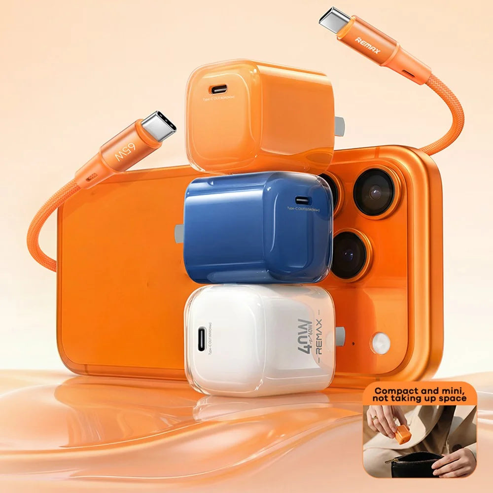 REMAX CA-26(C60W) EU Plug  GaN Fast Charger Set with USB-C to C Cable Type-C PD Quick Charging Adapter Kit - Orange - 2