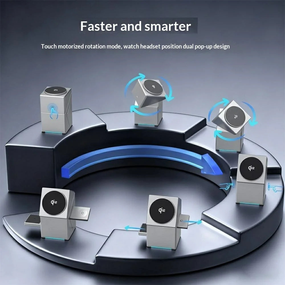 R28 3-in-1 Qi2 15W Wireless Charger Rotating Magnetic Charging Station Desktop Phone Stand for Phone Watch Earbuds - 6