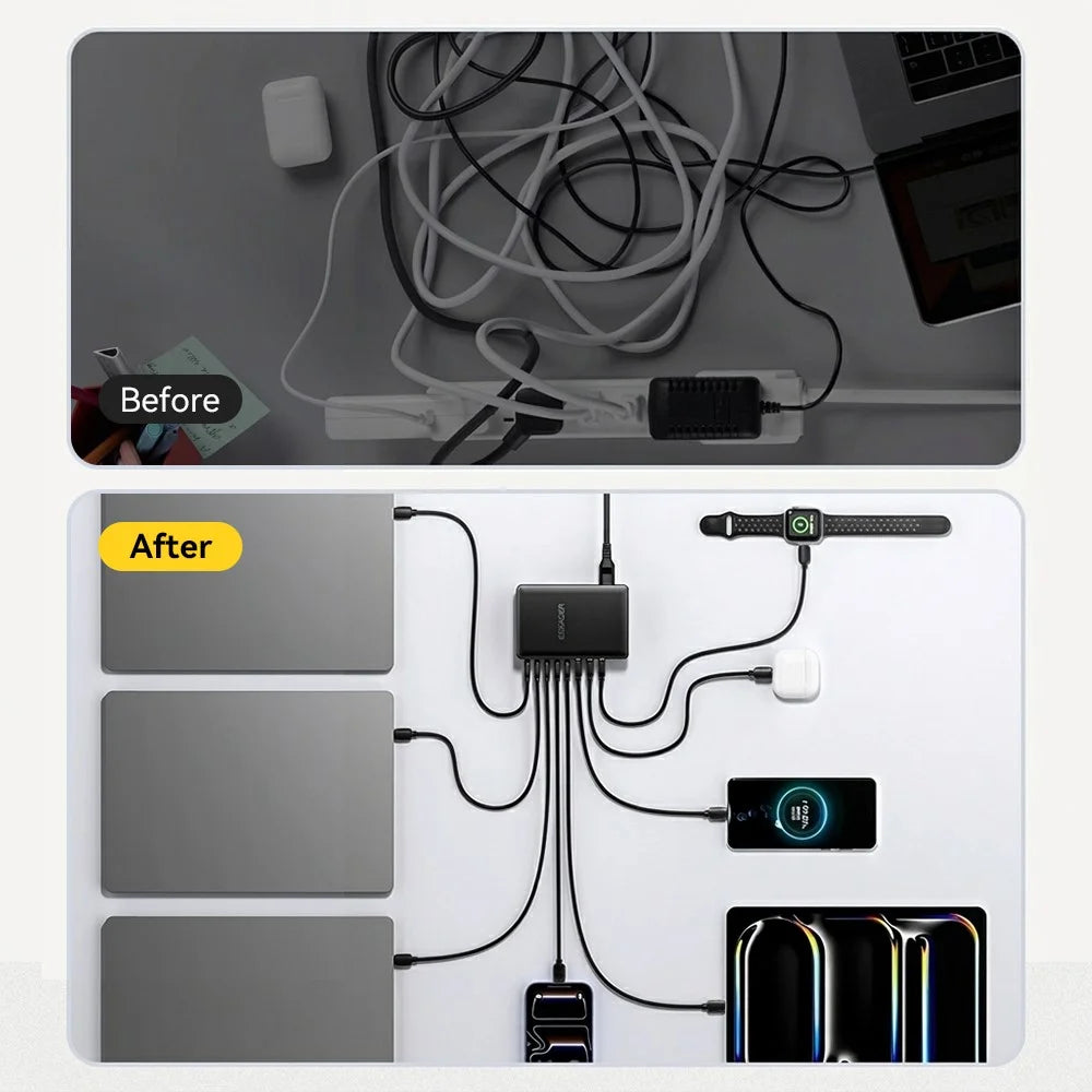 ESSAGER 100W Fast Charging GaN Desktop Charger 5 USB-C + 3 USB-A for Laptop Phone Tablet - EU Plug - 7