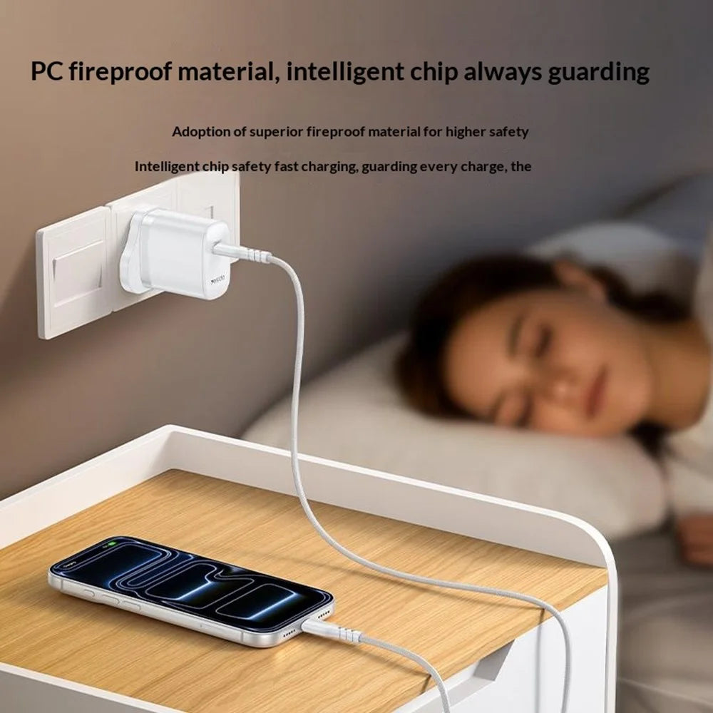 YESIDO YC151 UK Plug PD 20W USB-C Fast Charging Adapter Wall Charger with 1m Type-C Cable for iPhone iPad - White - 4