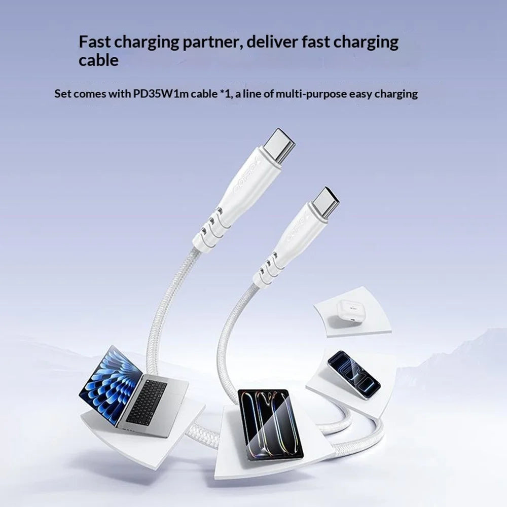 YESIDO YC107 EU Plug PD 35W USB-C Wall Charger Fast Charging Adapter with 1m Type-C Cable for Laptop Phone - White - 5