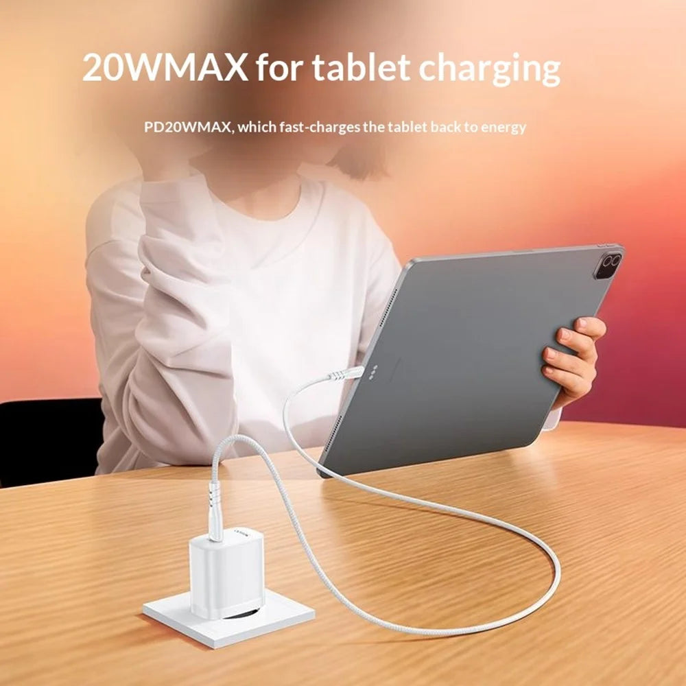 YESIDO YC105 EU Plug PD 20W USB-C Fast Charging Adapter Wall Charger with 1m Type-C Cable for iPhone iPad - White - 3