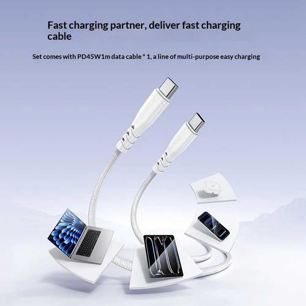 YESIDO YC23U US Plug PD 45W USB-C + QC 18W USB-A Wall Charger Dual Port Fast Charging Adapter with 1m Type-C Cable - White - 5