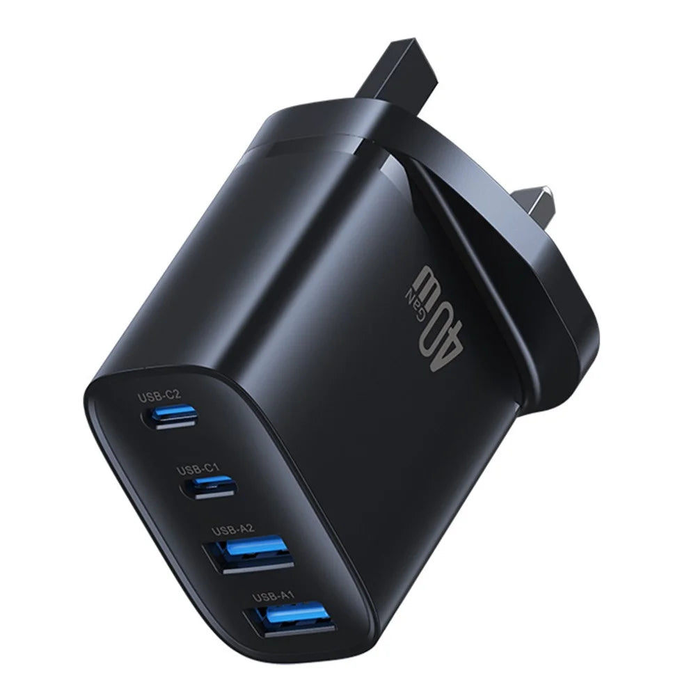 USAMS CC332 T70 2 USB-A + 2 USB-C 4-Port GaN Power Adapter 20W Fast Charger, UK Plug - Black - 2