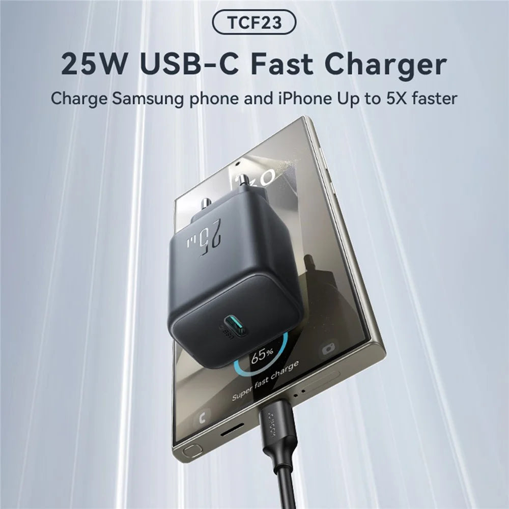JOYROOM JR-TCF23 25W USB-C Charger with 1m Type-C Cable Fast Charging, EU Plug - Black - 2