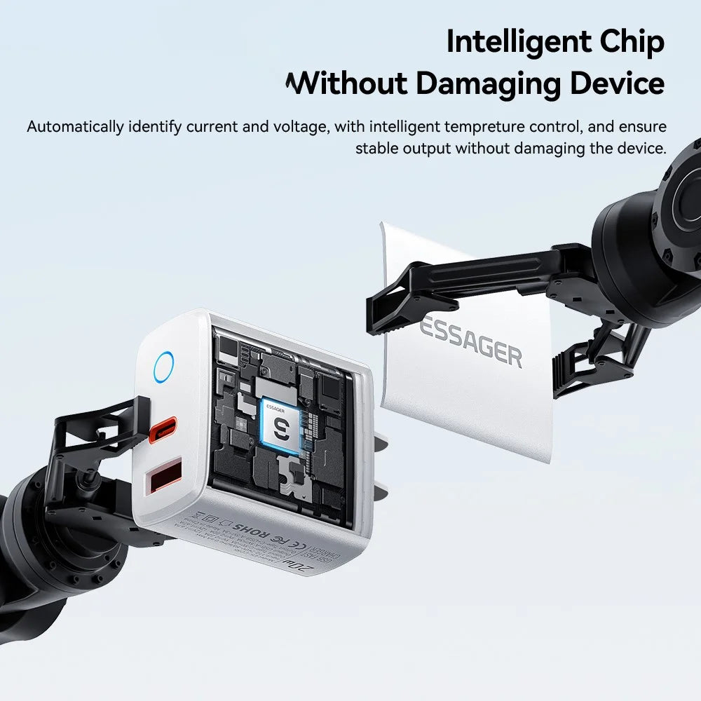 ESSAGER ES-CD55 20W Charging Set Type-C + USB-A Fast Charger with USB-A to Type-C Data Cable - US Plug - 7