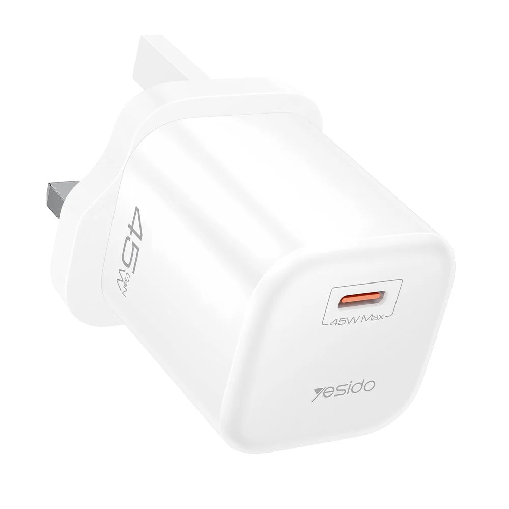 YESIDO YC160 45W GaN Charger USB-C PD Fast Charging Adapter with Type-C Cable , UK Plug - White - 7