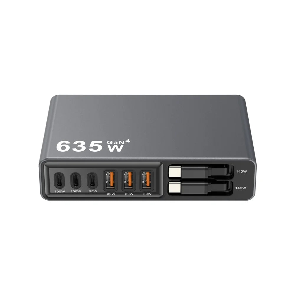 8-Port GaN Desktop Charger 140W Fast Charging Station with Dual Retractable Type-C Cables - US Plug - 6