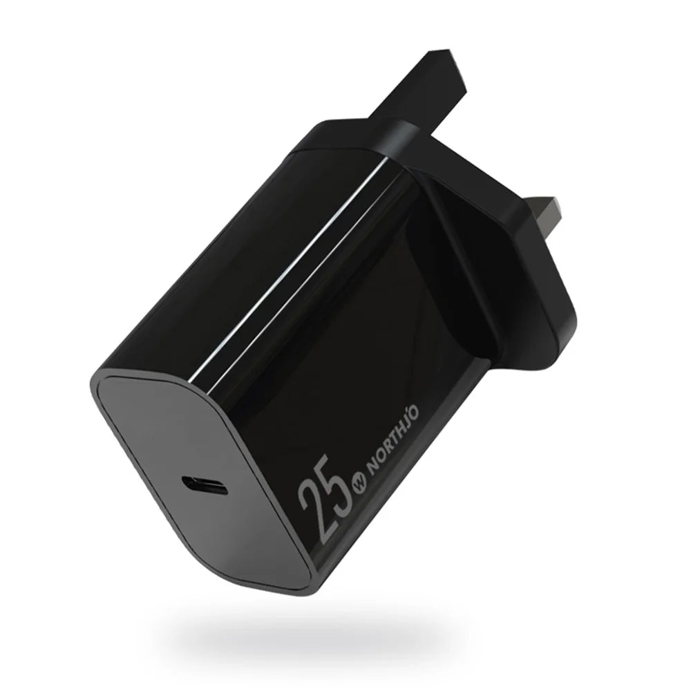 NORTHJO NOPD250601UK Travel USB C Charger Block PD 25W Fast Type C Charger - UK Plug/Black - 1