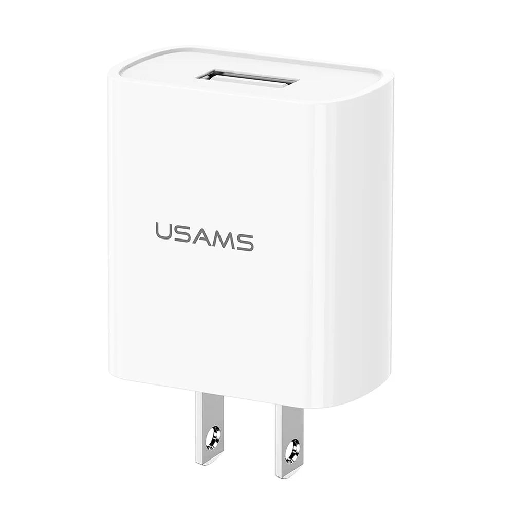 USAMS T21 Single USB Port Travel Wall Charger US Plug Power Adapter with Micro Cable - White - 2