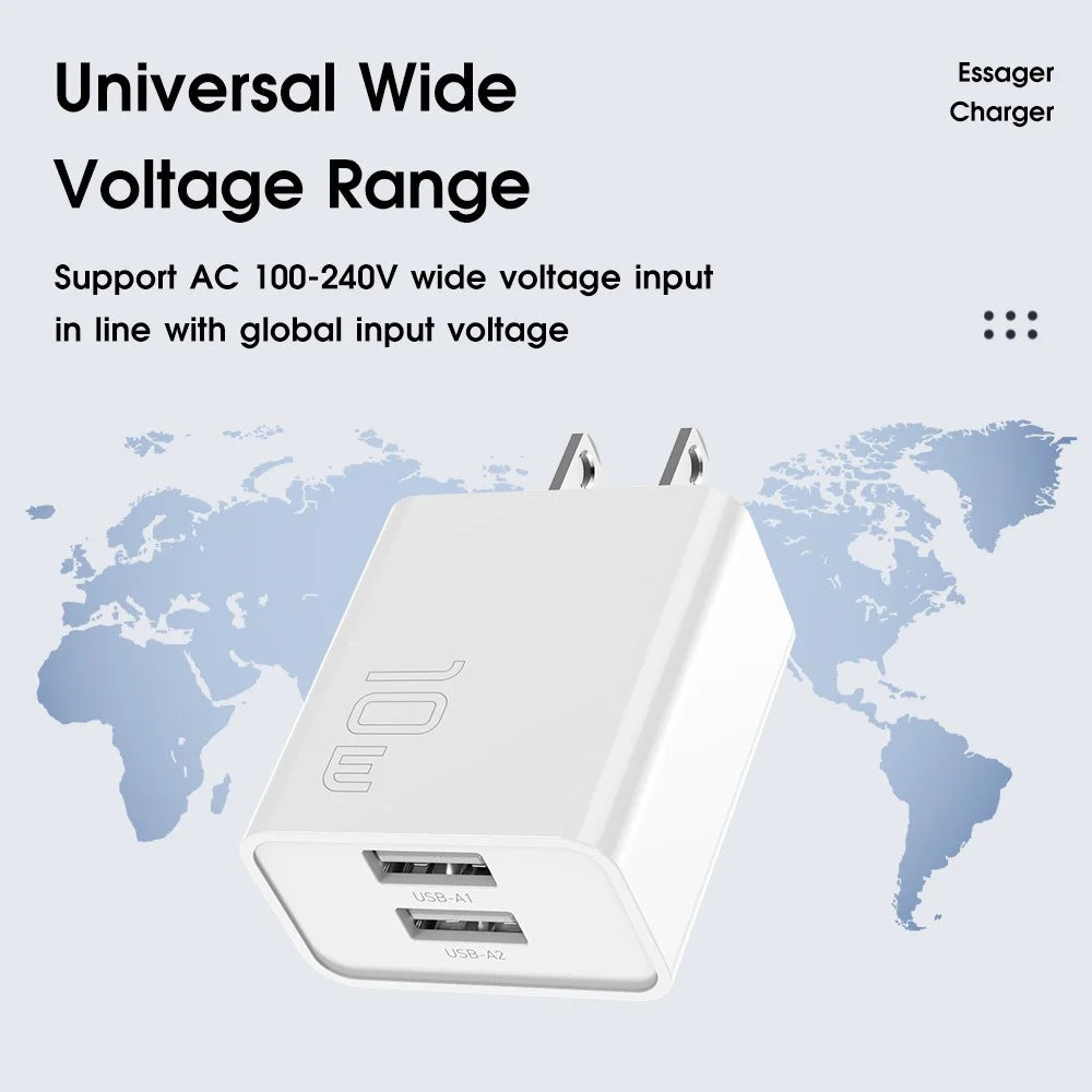 ESSAGER 2A 10W High Power Travel Charger Dual Ports USB Smart Charger, US Plug / White - 7