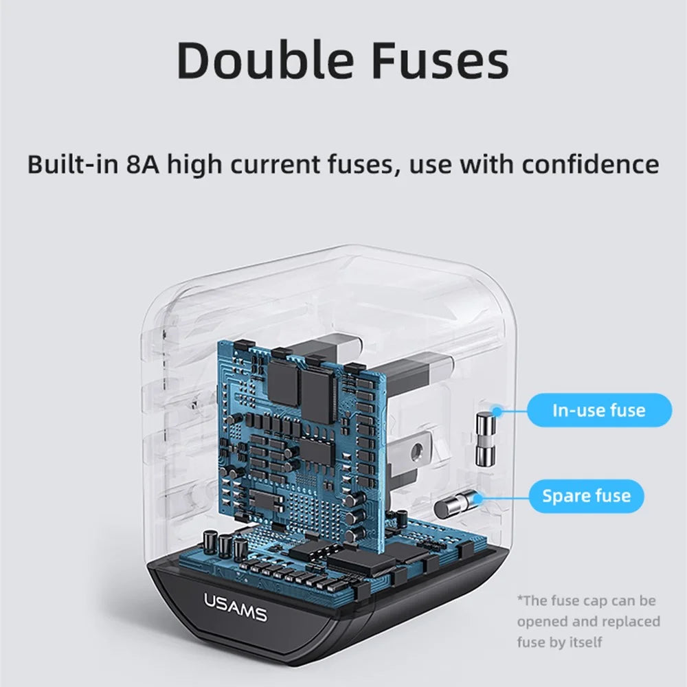 USAMS US-CC179 T59 Dual USB + Type-C PD 20W Fast Charging PC Power Adapter Global Travel Socket Converter - 7