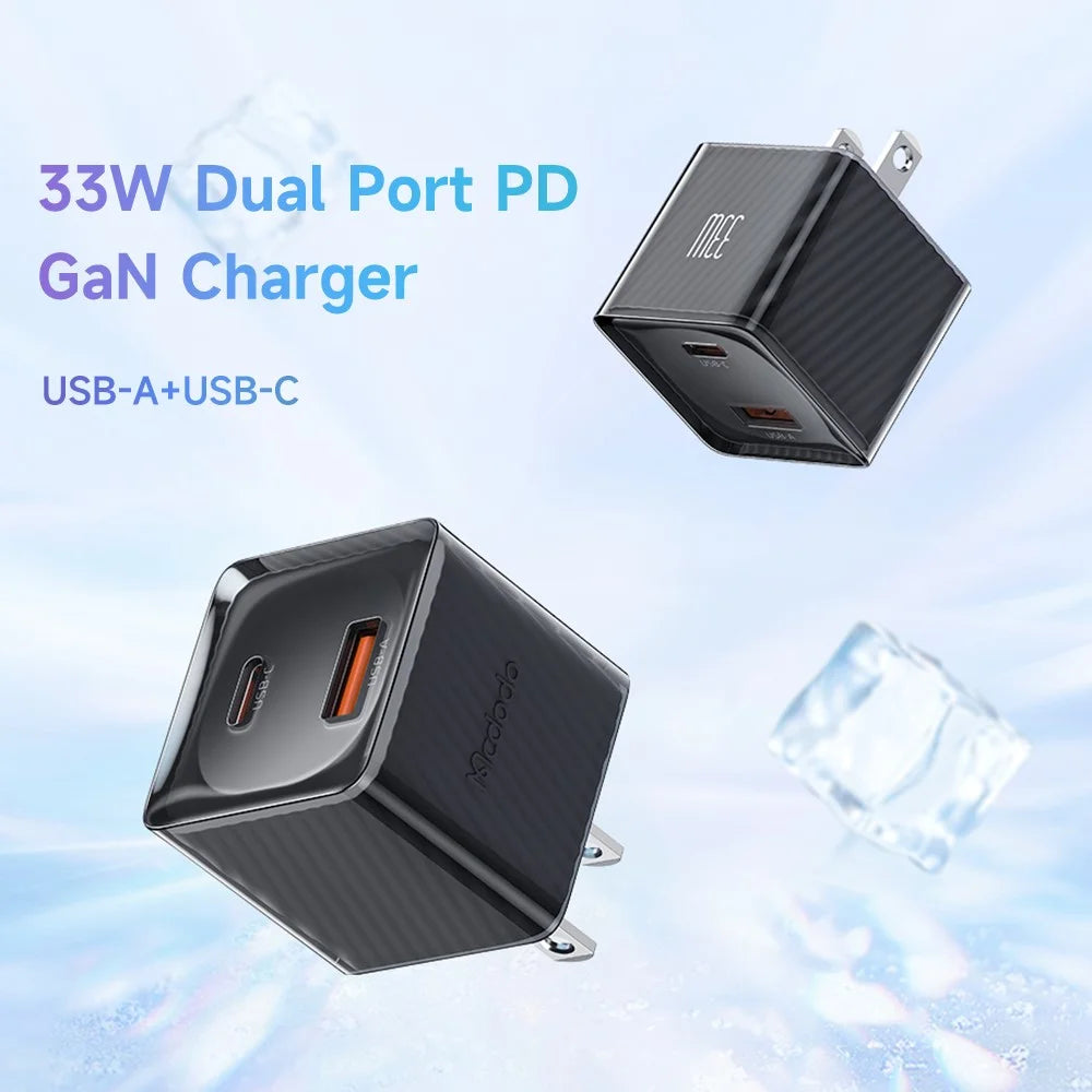 MCDODO CH-413 Dichromatic Series Charging Block 33W USB-A + Type-C Dual Port PD GaN Charger - Black - 2