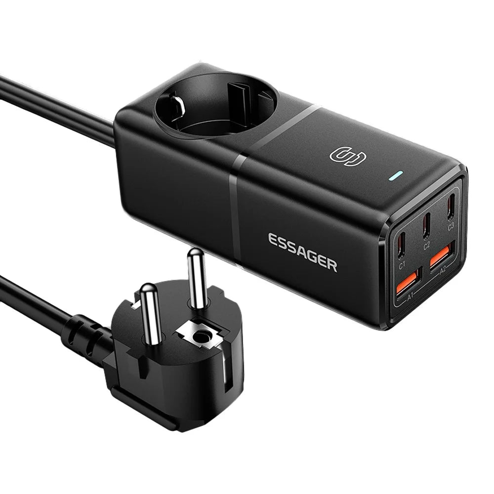 ESSAGER WL-Gan75-EU 75W GaN Power Strip Table Charger 3Type-C+2USB-A High Power Charger Adapter, EU Plug - 1