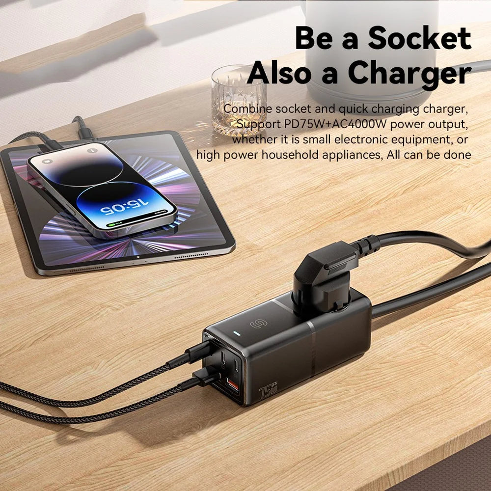 ESSAGER WL-Gan75-EU 75W GaN Power Strip Table Charger 3Type-C+2USB-A High Power Charger Adapter, EU Plug - 6