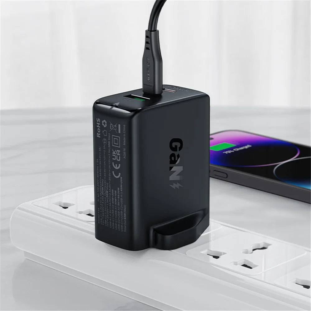 ACEFAST A44 PD 65W Wall Charger 2 Type-C + 1 USB-A GaN Phone Charging Adapter, UK Plug - Black - 4